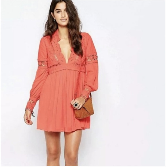 Free People Dresses & Skirts - Free People In Dreamland Coral Eyelet Lace Dress 6